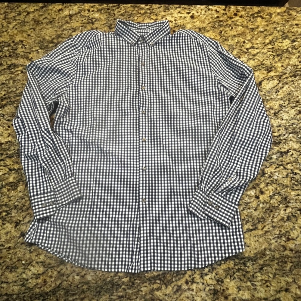 Bar III Carnaby Collection Slim Fit Gingham Dress Shirt Blue White Men L 16-16.5
